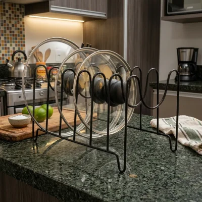 Firefly_GeminiFlash_Realistic kitchen scene, black wire pot lid organizer with glass lids on granite coun 242420-convertido-de-png